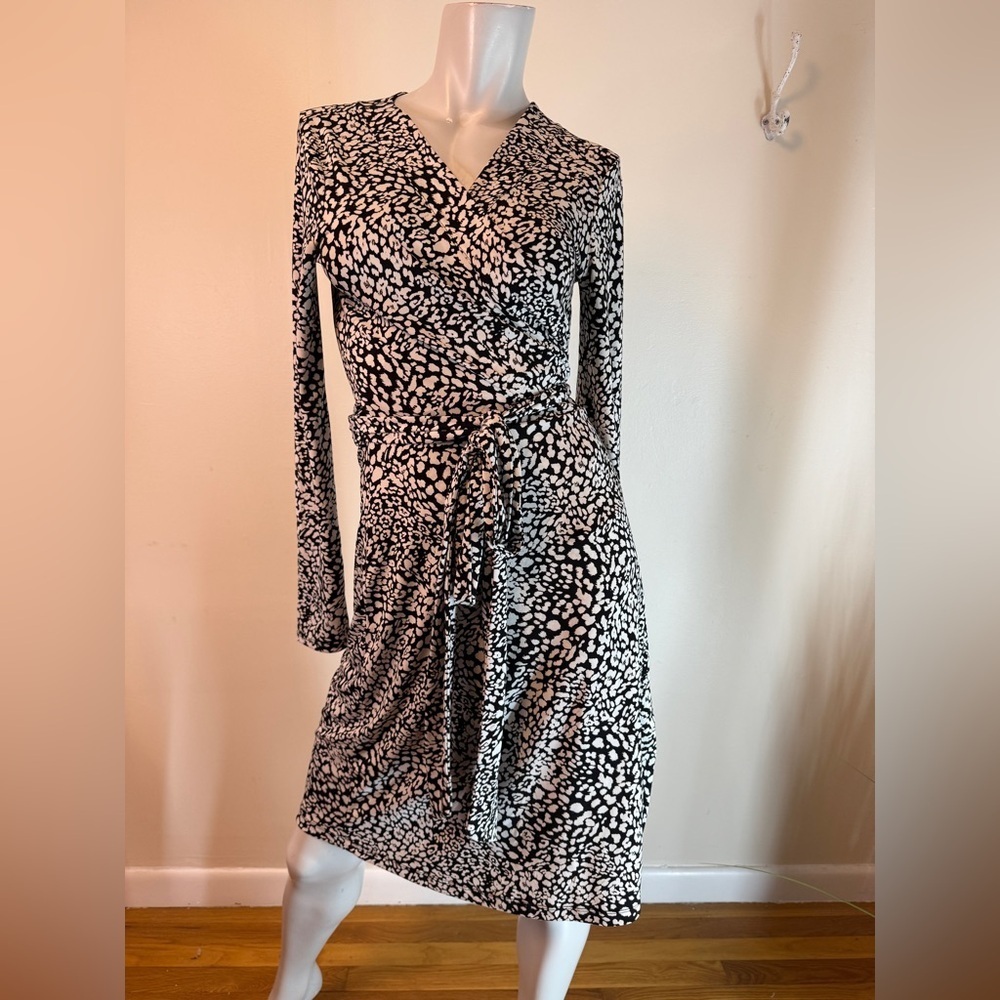 Long Sleeve Black & White Wrap Dress